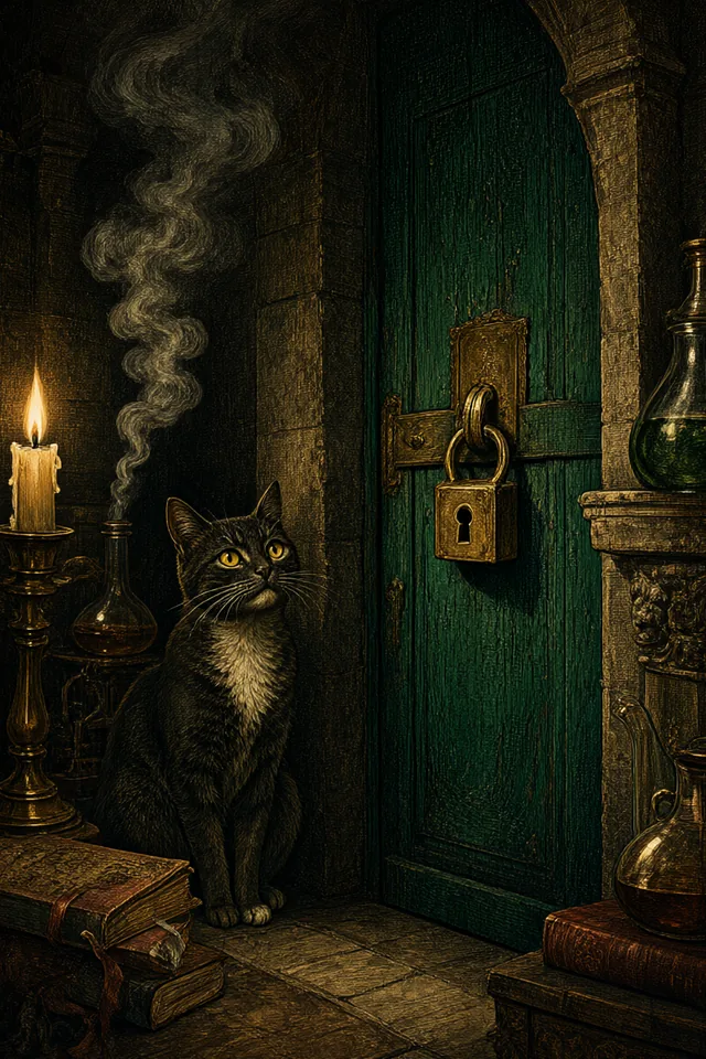 Отшельник — Кот с лампой у запертой двери
