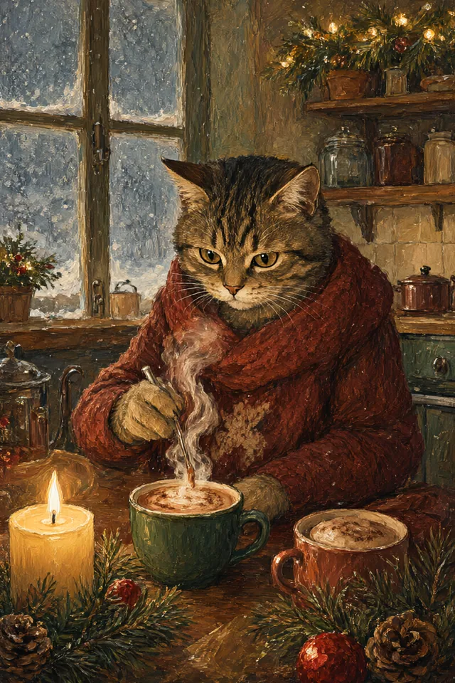 Умеренность — Кот, смешивающий какао